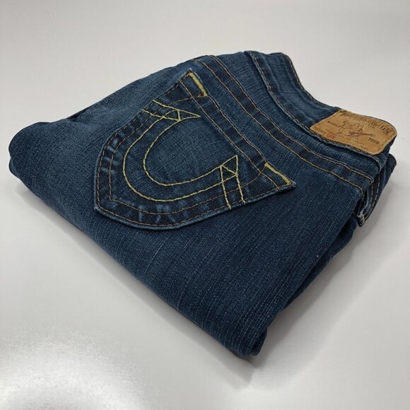 TRUE Religion Lexi 90s Low Rise Button Fly Slim Bootcut Blue Denim Jeans SIZE 25 - Picture 14 of 16